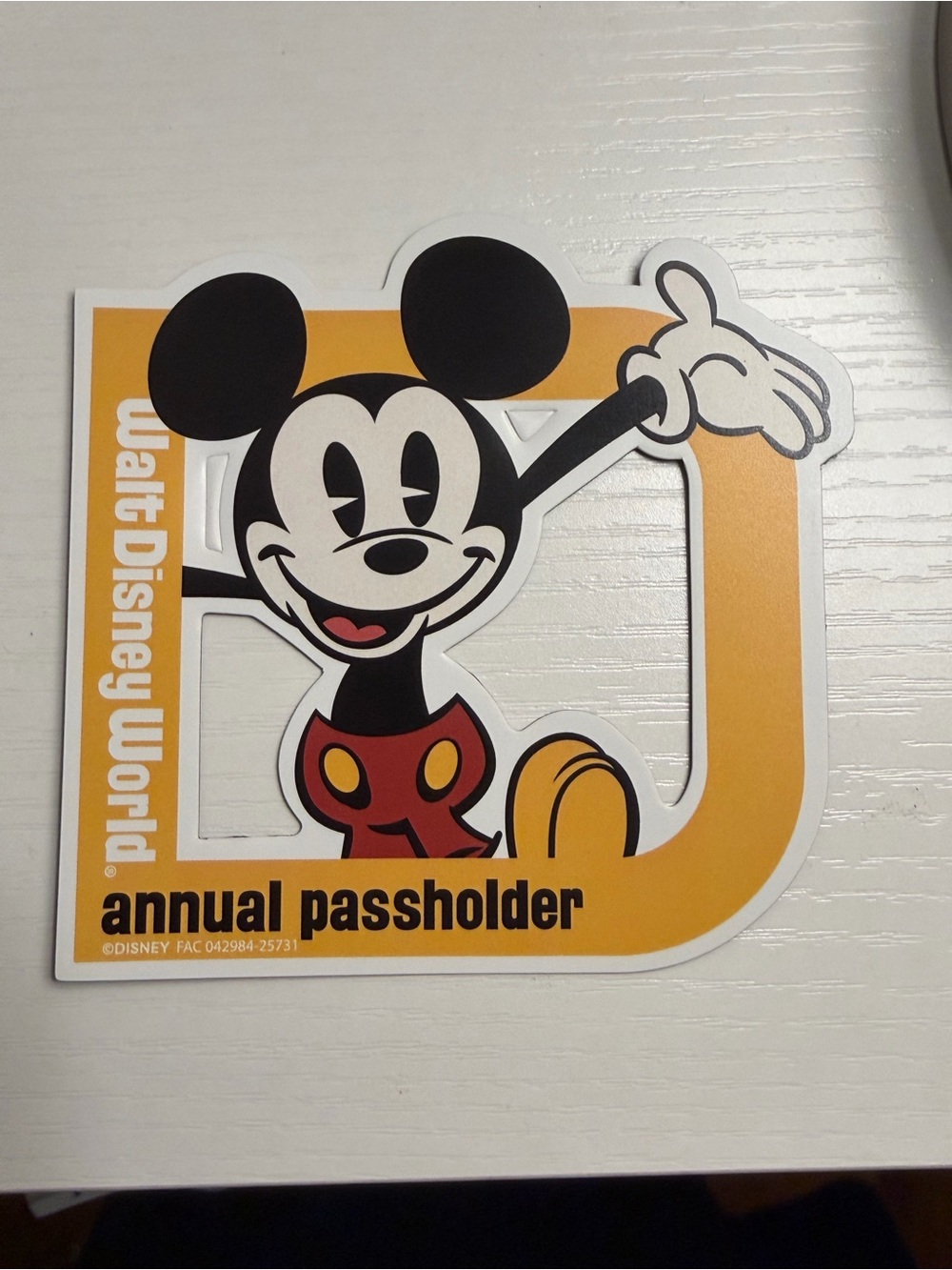 Disney Mickey Mouse Annual Passholder Decorative Magnet- Yellow